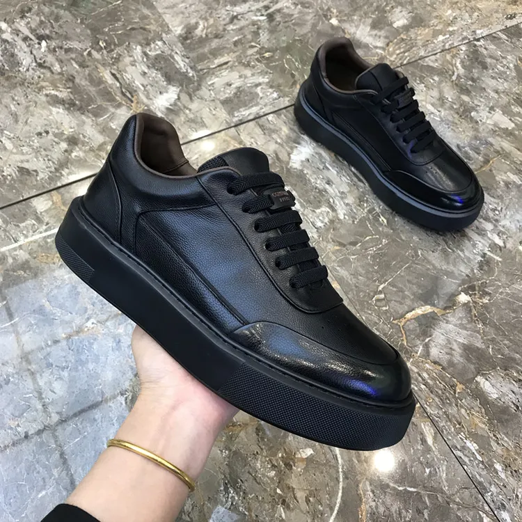 广州春季新款真皮男鞋黑色高端轻奢休闲板鞋时尚厚底百搭舒适潮鞋