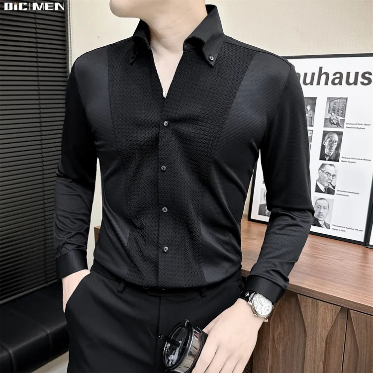 拼接设计感长袖衬衫男款爆款2025年新款轻奢痞帅男装英伦商务衬衣