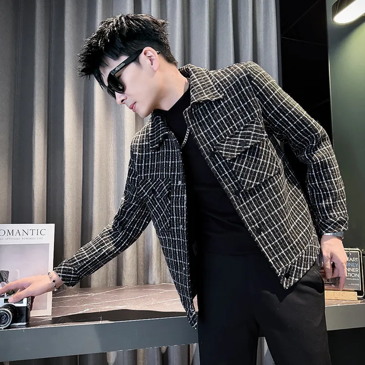 小香风外套男款春秋爆款上衣2025新款高级感潮牌雅痞翻领短款夹克