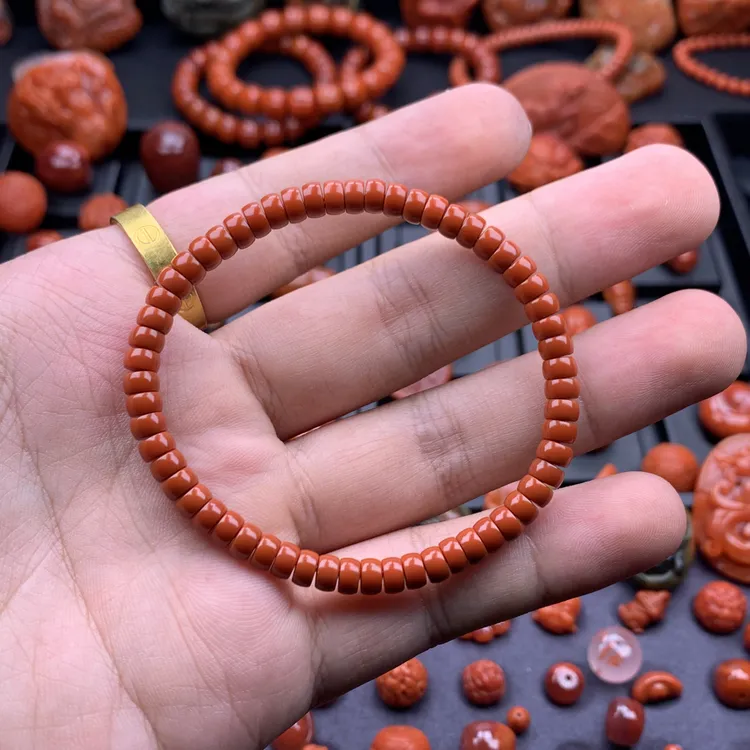 南红川料原矿药片手串5mm+