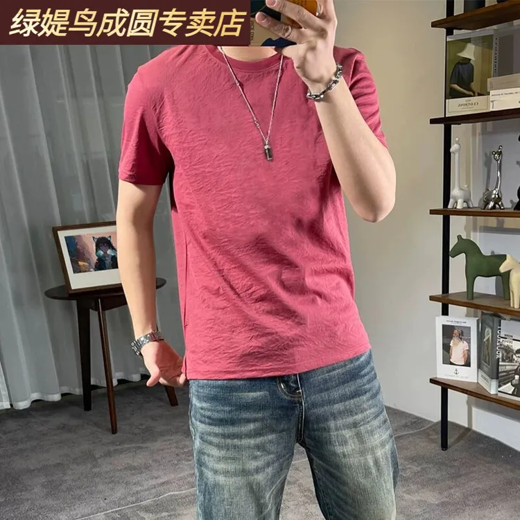 纯色简约棉麻短袖t恤男夏季新款百搭麻料修身半袖圆领薄款透气潮t