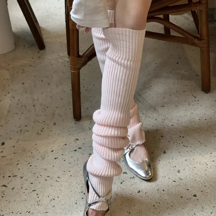 浅蓝色加长踩脚袜套瑜伽芭蕾舞蹈护膝保暖针织y2k辣妹及膝腿套袜