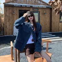大码韩版甜酷风休闲牛仔外套女秋冬新款胖MM宽松显瘦复古百搭上衣