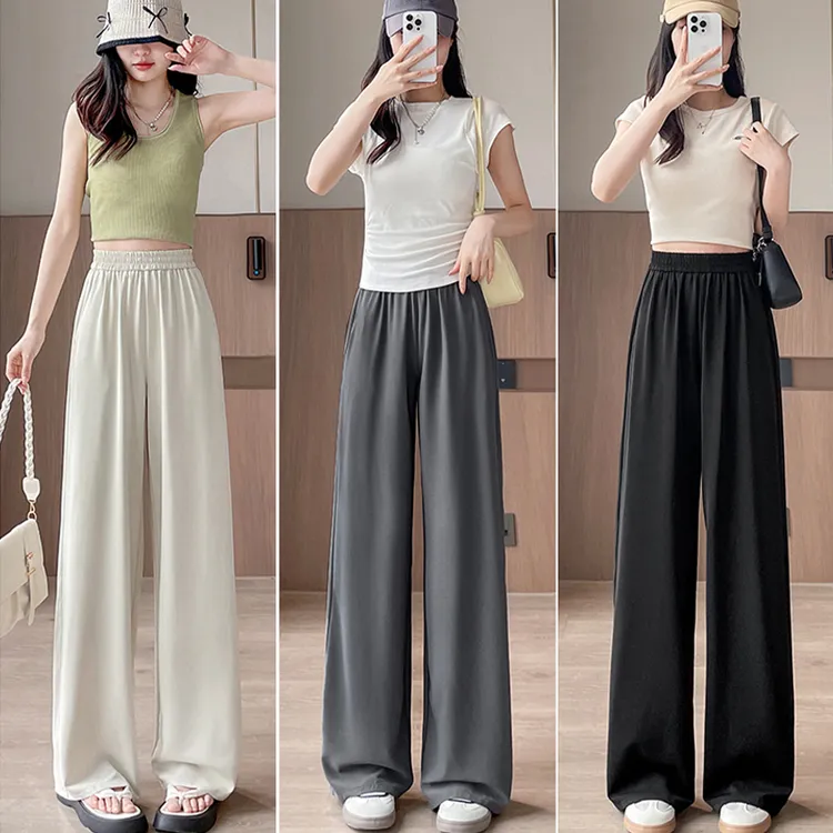 “凉感小冰箱”薄款冰感小个子直筒阔腿裤显瘦垂顺宽松休闲裤80579