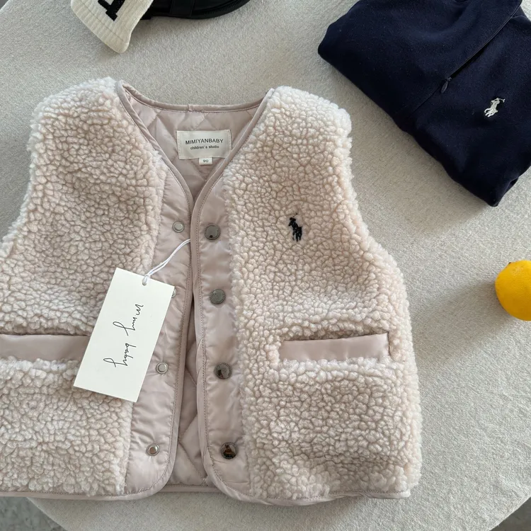 儿童羊羔绒马甲男2025秋冬新款小童纯色上衣潮女宝宝夹棉坎肩加绒
