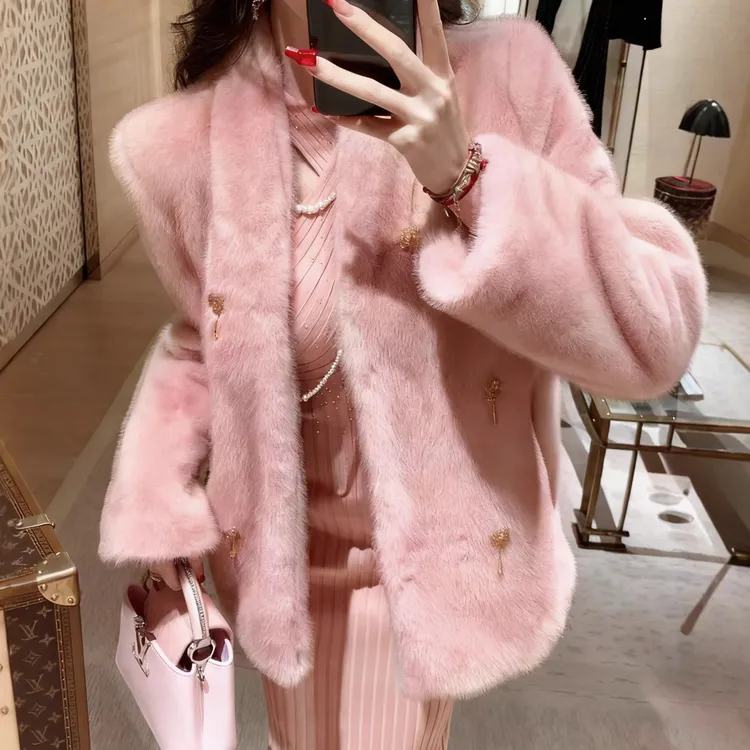 【【雅乔定制】柔雾桃桃粉色环保毛草草外套DYZY-24107417冬季短款