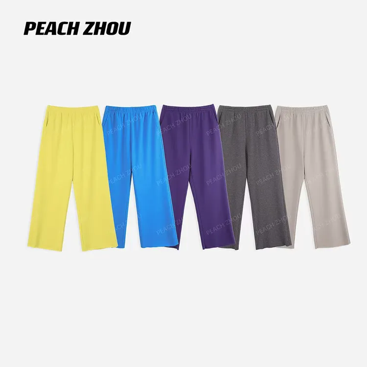 『PEACHZHOU』彩色系微喇卷边毛圈宽松休闲裤松紧腰洋气松弛九分裤