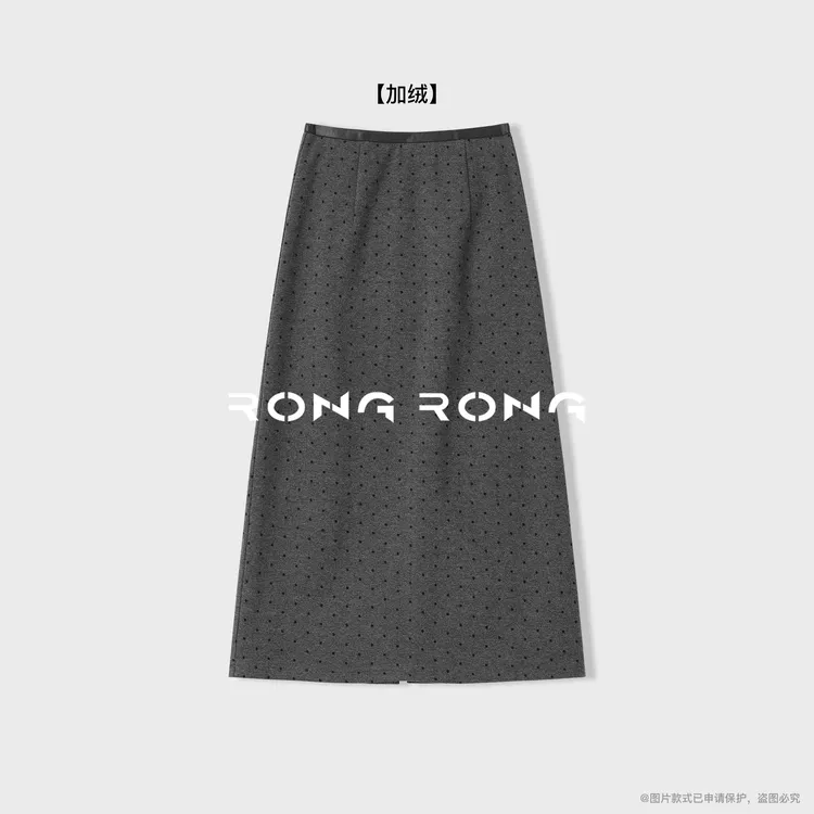 溶溶【烟灰星轨】RONGRONG 法式复古风波点印花加绒半身裙2521H504