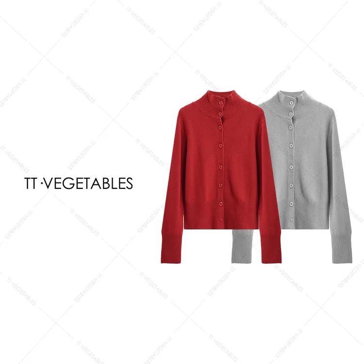 TT・VEGETABLES【序白】甜橘 绵羊毛开衫纯色气质毛针织衫上衣521335