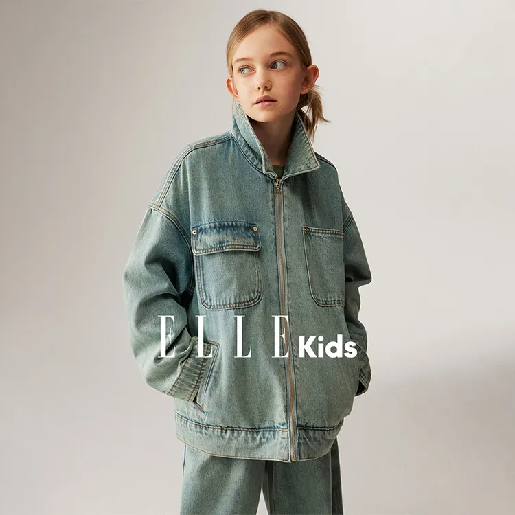 ELLE KIDS 复古工装牛仔外套女童秋季新款水洗棉松弛百搭上衣Q1