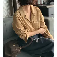复古衬衫长袖秋季轻职风抗皱女老钱风灯芯绒口袋衬衣外套803#