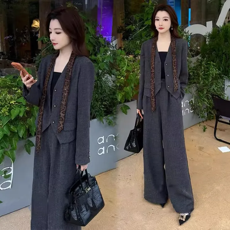 时尚西装套装女2025秋季新款时髦洋气西服短外套阔腿裤气质两件套