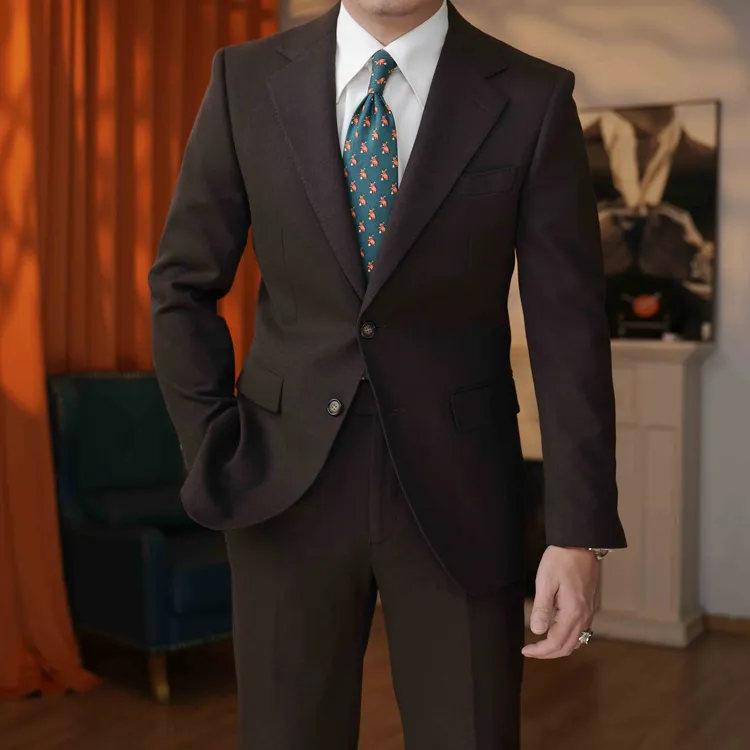 毛呢厚款西装套装意式单排扣西服男士婚礼西服修身显瘦结婚商务