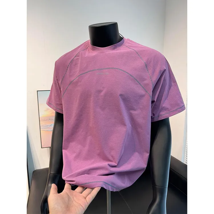 树莓紫运动速干短袖男款夏季美式冰丝凉感户外骑行服健身训练t恤