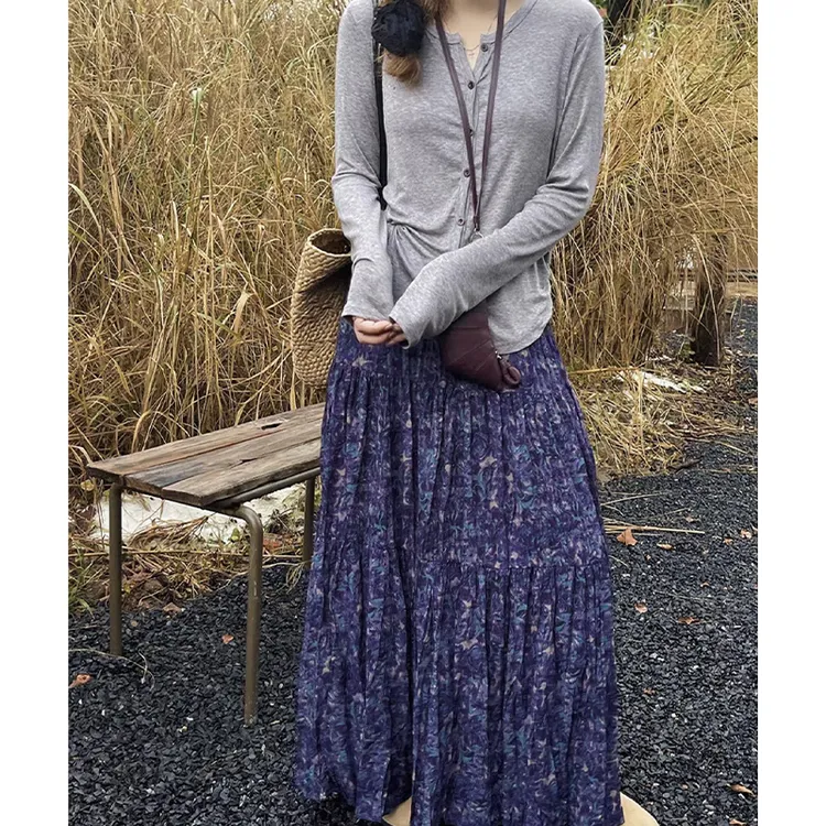 【紫鸢~】百搭复古半身裙