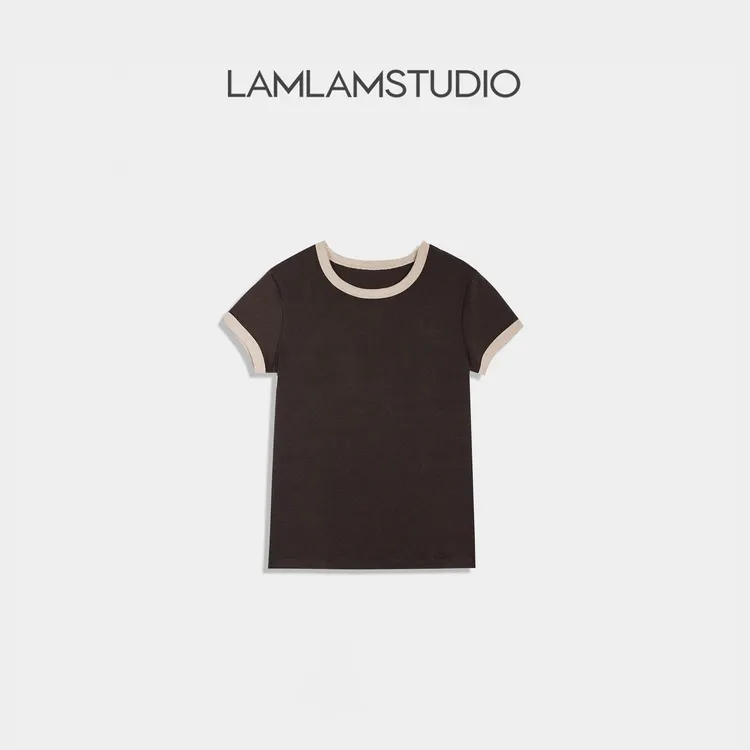 LAMLAM 张一琳 “撞色趣味” T恤时尚休闲简约百搭女士圆领G004T