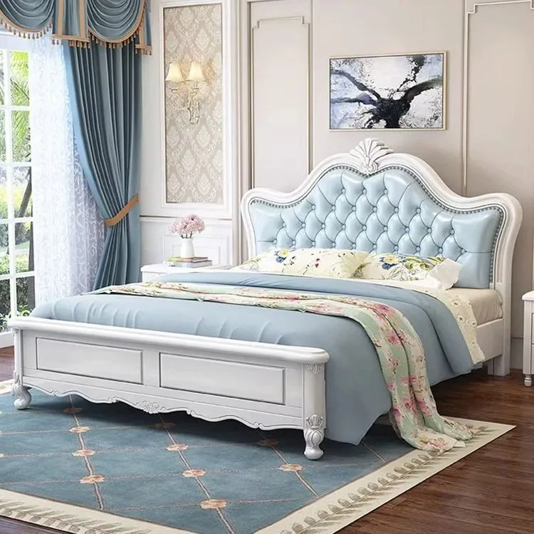 美式1.5米实木双人大床主卧1.8米双人婚床白色欧式软包卧室公主床