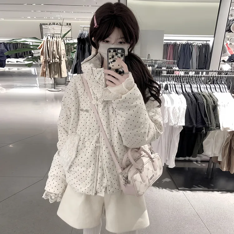 羊羔绒韩系甜美温柔风羽绒棉服棉衣女秋冬季短款法式小众保暖外套