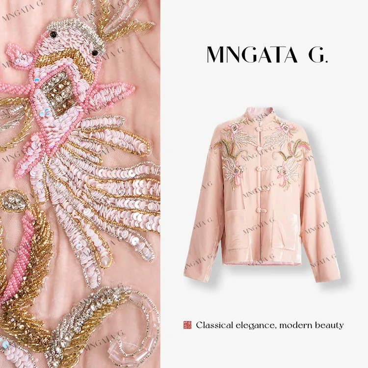 MNGATA G.宫小妍【真丝·手工锦鲤】非遗大秀新中式丝绒外套5080450