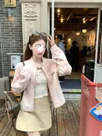短款粉色廓形外套女秋季美式棒球服夹克显白上衣