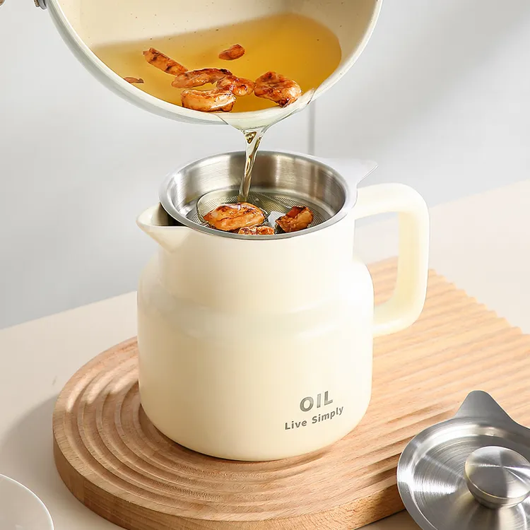 陶瓷猪油壶厨房家用不锈钢滤网大容量猪油罐壶耐高温带盖过滤油瓶