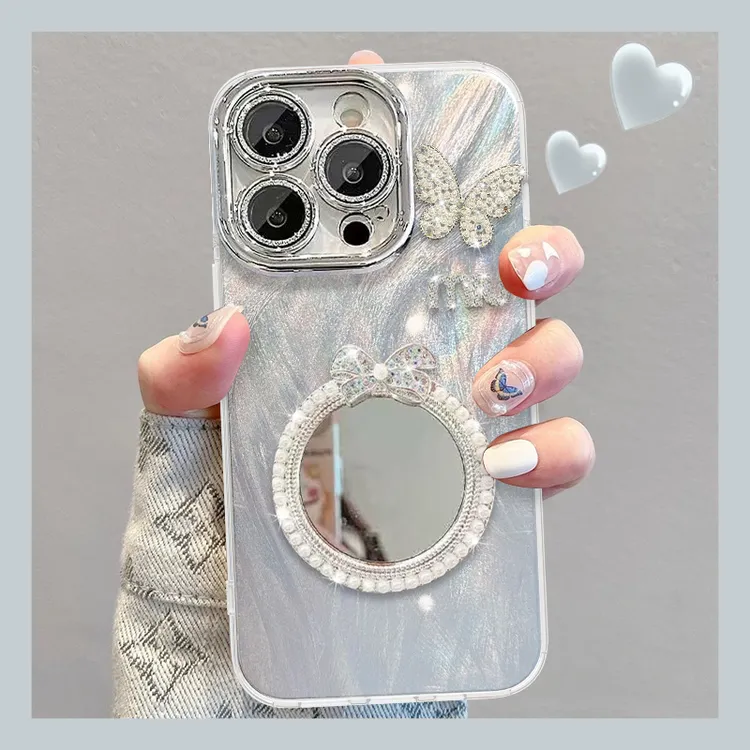 网红蝴蝶镜子手机壳适用于苹果16华为/oppo/vivo创意高级感流行女
