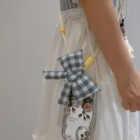 三色补丁蝴蝶结手机挂绳女挂脖百搭装饰温柔斜跨带子防丢失斜挎绳