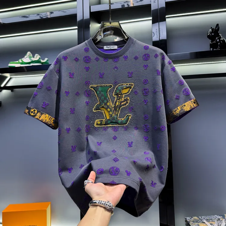 男士欧货高端烧花烫钻短袖t恤2025夏季新款潮牌时尚轻奢大牌半袖