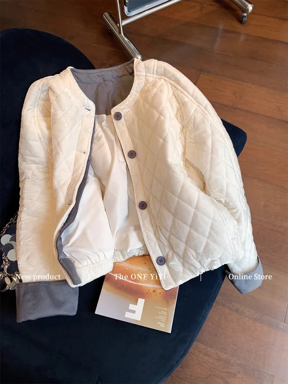 老钱风高级感丝绒菱格棉服女装2025冬季新款洋气显瘦宽松夹棉外套