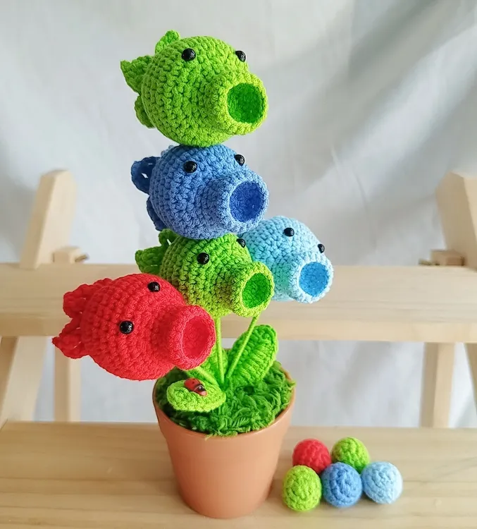 植物大战僵尸编织豌豆射手发射子弹儿童益智玩具办公室摆件礼物