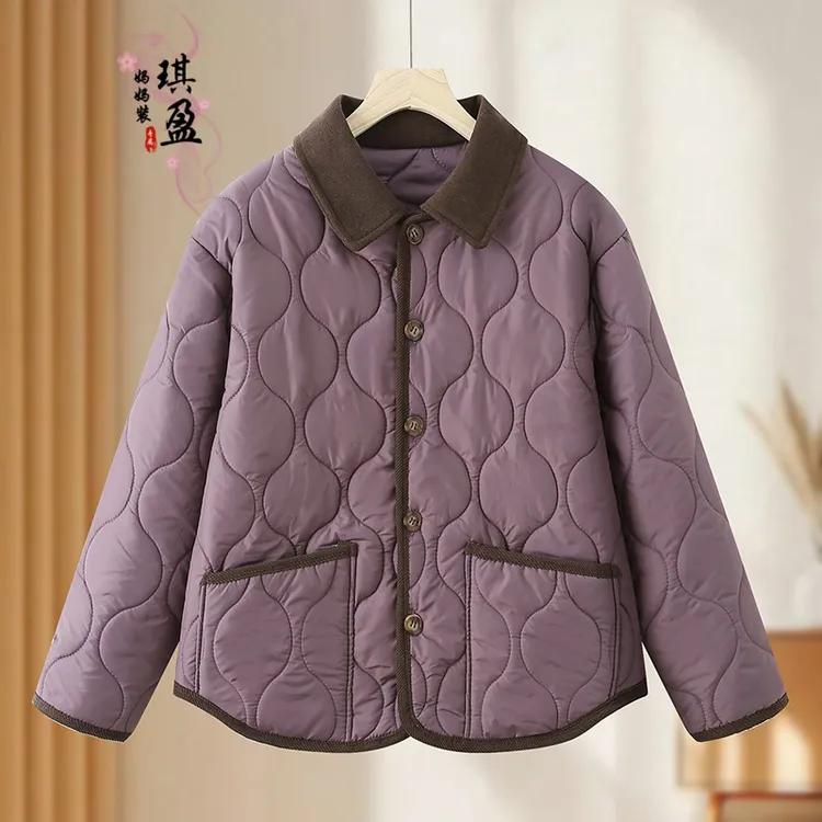 中年妈妈装时尚秋冬新款棉服女装轻薄夹棉小棉袄短款气质休闲外套