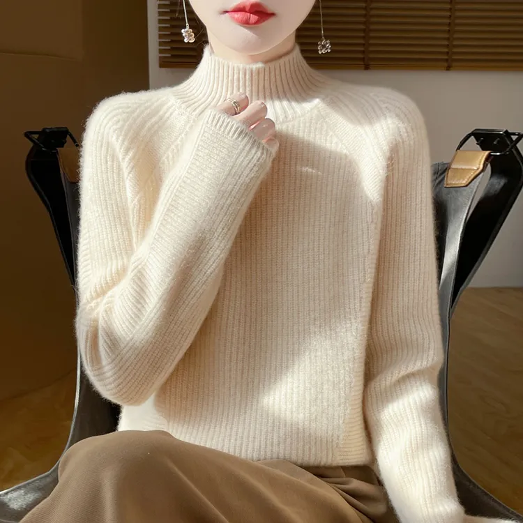 加厚款100纯羊毛衫女半高领套头插肩针织打底衫长袖保暖上衣