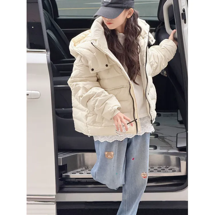 K30479白鸭绒女童冬装排骨连帽加厚羽绒服2025新款儿童廓形外套潮