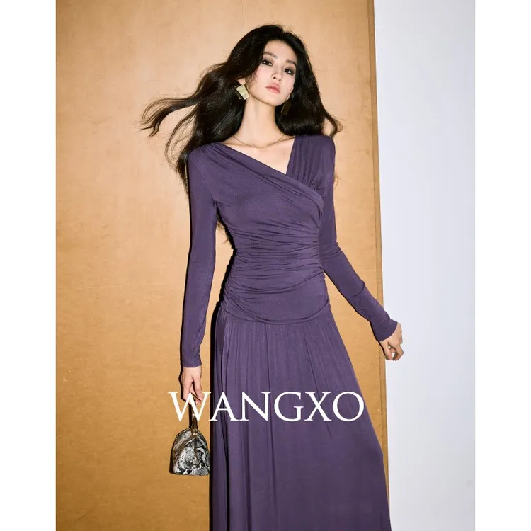 WANGXO 美雅碧法式气质垂坠连衣裙 243815F