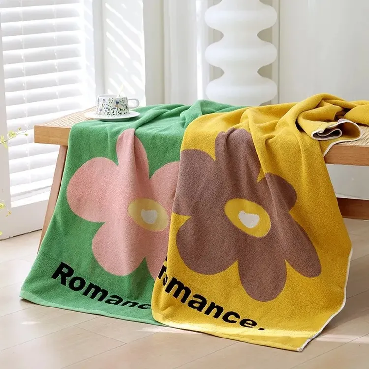 140*70纯棉浴巾太阳花柔软吸水棉柔家用亲肤洗澡