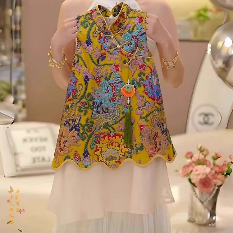 女童新中式旗袍连衣裙夏季2025新款女孩时髦夏装洋气国风公主裙子