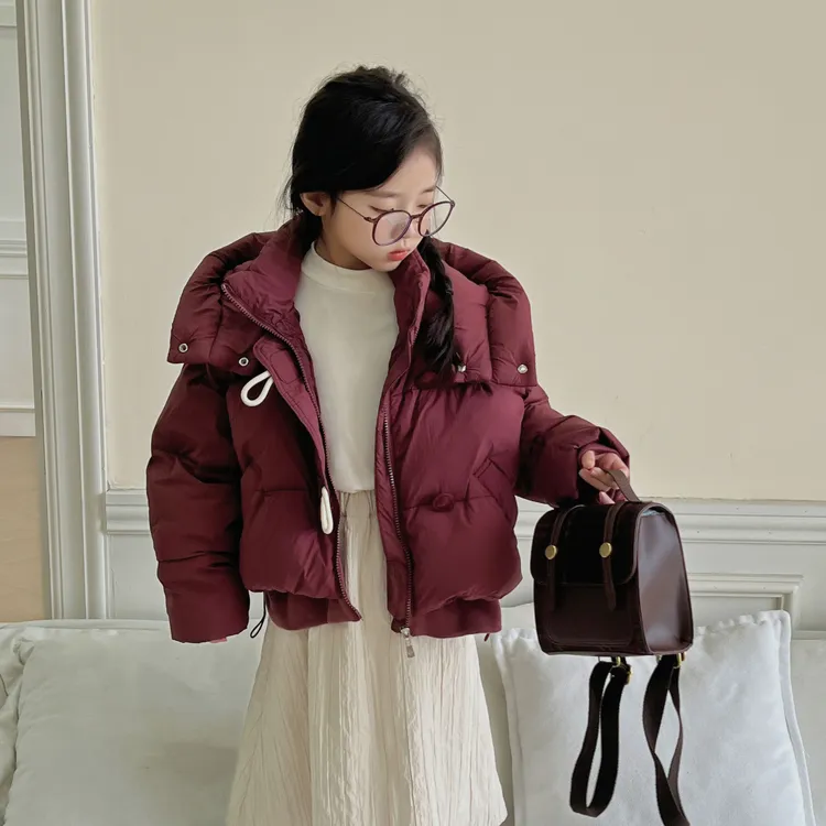 女童连帽冬外套保暖户外防寒服中大童童装休闲短款面包服洋气