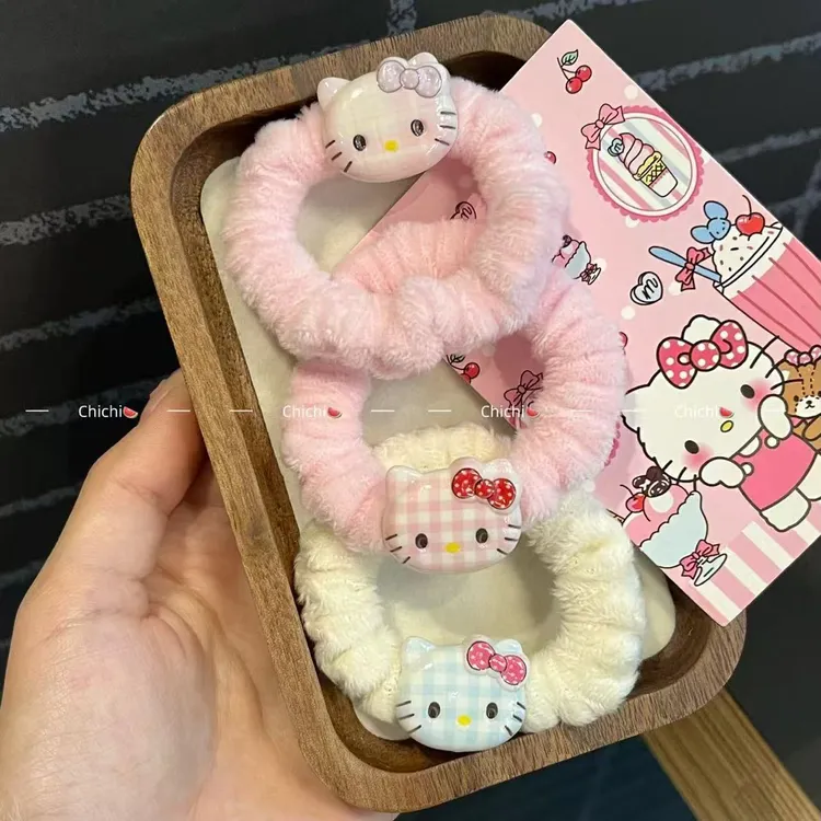 可爱小猫毛绒白发圈KT猫秋冬发绳少女心ins发饰学生软萌马尾皮筋