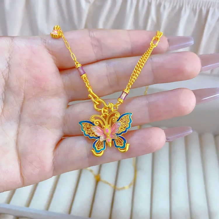 坠链均足银 镂空花丝蝴蝶套链百搭时尚送礼物