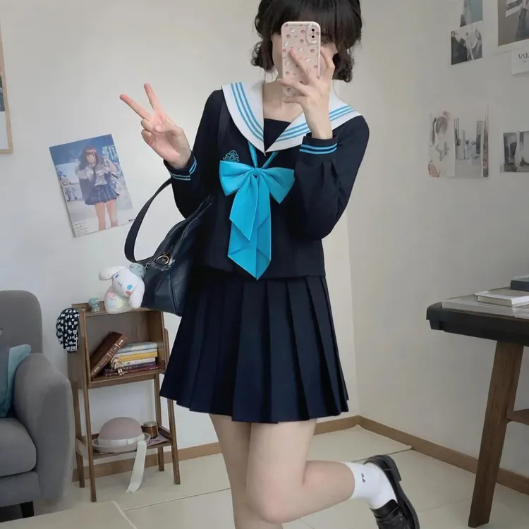 【原创蓝三本】正版JK水手服日系学院风秋款套装长袖大码制服开衫