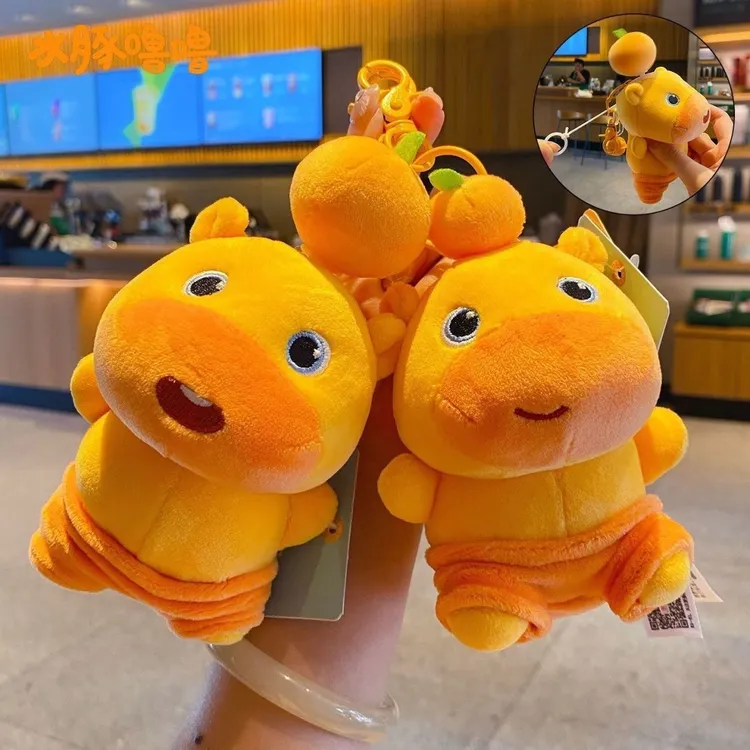 水豚噜噜毛绒玩偶挂件高颜值可爱拉线旋转钥匙扣包包钥匙链圈xx