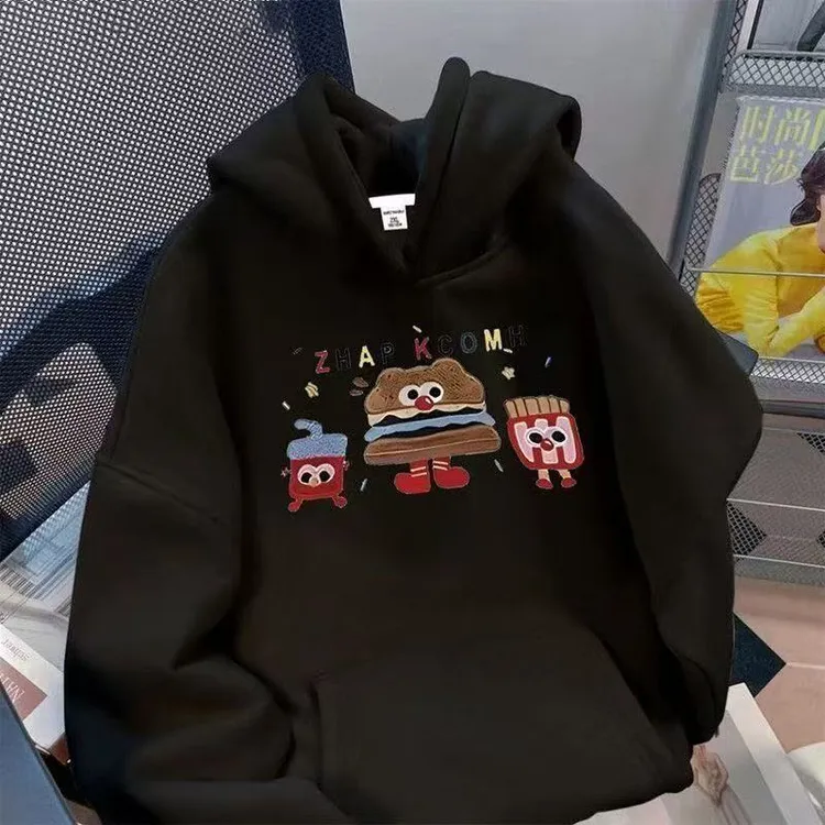 2025秋冬季加绒加厚连帽纯棉卫衣女新款慵懒风宽松百搭外套上衣