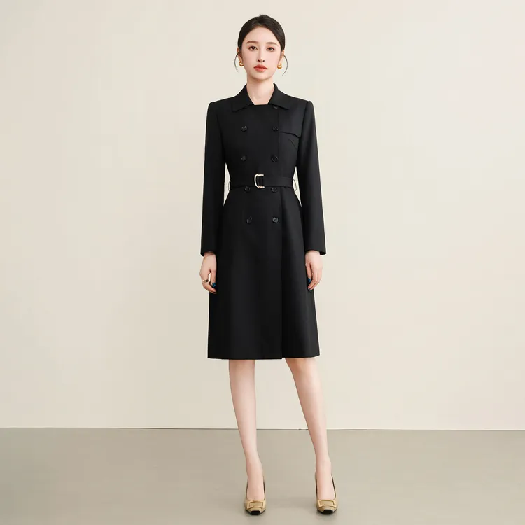 钟老板 复古法式中长款外套女2025秋季新款设计感收腰风衣连衣裙