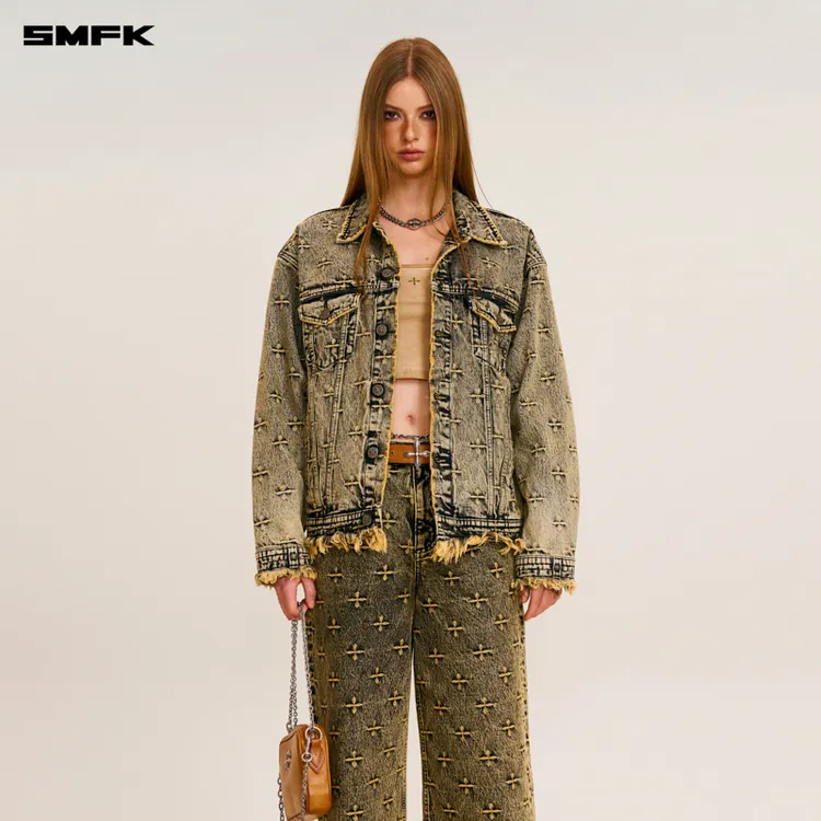 SMFK风暴花园阔身牛仔夹克 CG002GYG 满印复古水洗休闲时尚外套