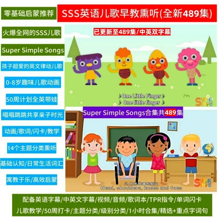 SSS英文儿歌零基础启蒙动画英语熏听SuperSimpleSong英语sss儿歌