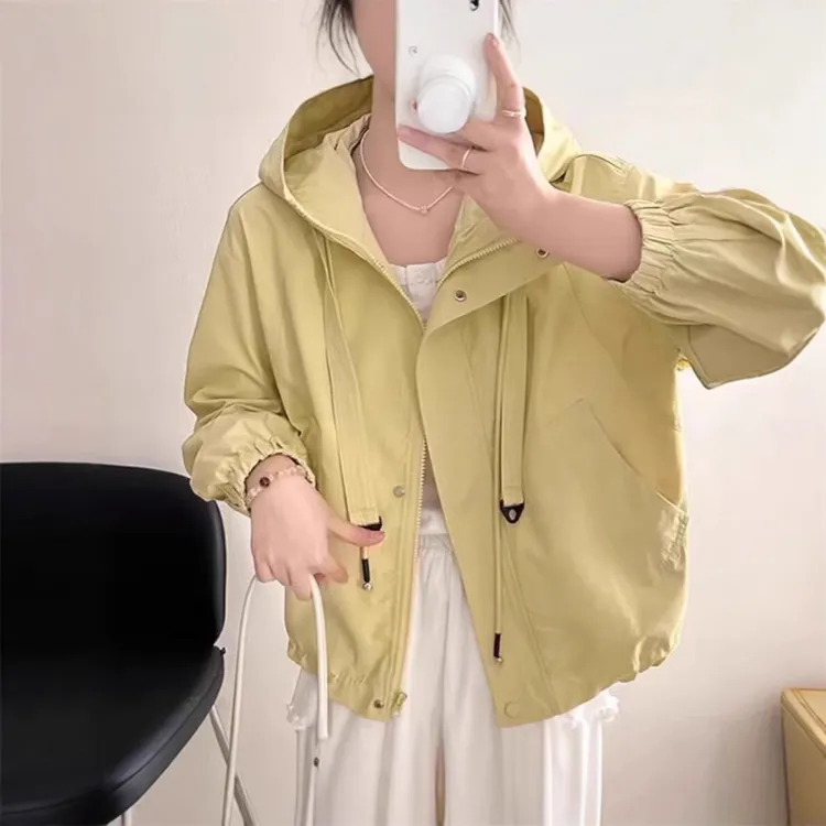 韩系连帽抽绳工装冲锋衣女春季2025新款小众宽松爆款休闲夹克外套