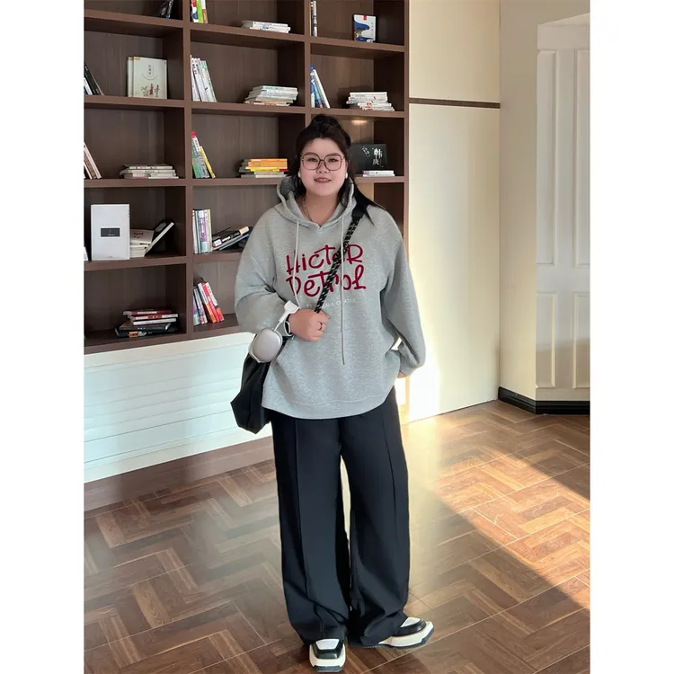 花契“威尼斯梦 ”大码女装秋季百搭200斤胖mm时尚减龄卫衣15691-X