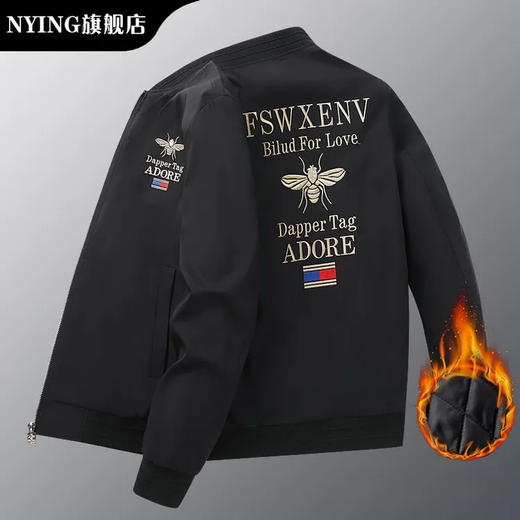 NYING时尚蜜蜂绣夹克男士秋季休闲时尚帅气潮流韩版修身大码外套
