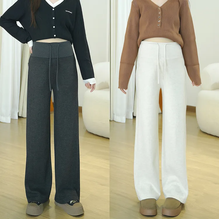 软糯醋酸绵羊毛丨孕妇裤秋冬厚款窄版直筒阔腿裤时尚抽绳托腹裤子商品图