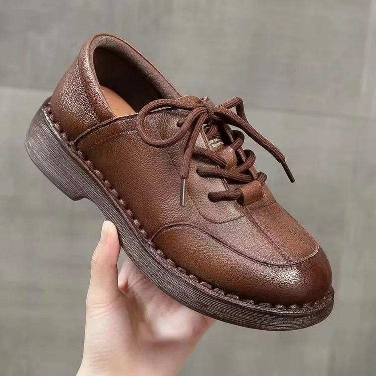 2025秋季新款牛皮女鞋货号N123时尚休闲鞋系带平底码36-40红鑫园